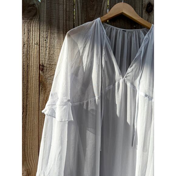 Powder Blue Romantic Boho Sheer Ruffle Maxi Dress - Picture 3 of 9